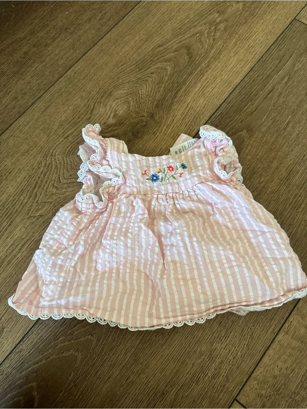 Little Me Pink & White Striped Baby Dress with Lace
